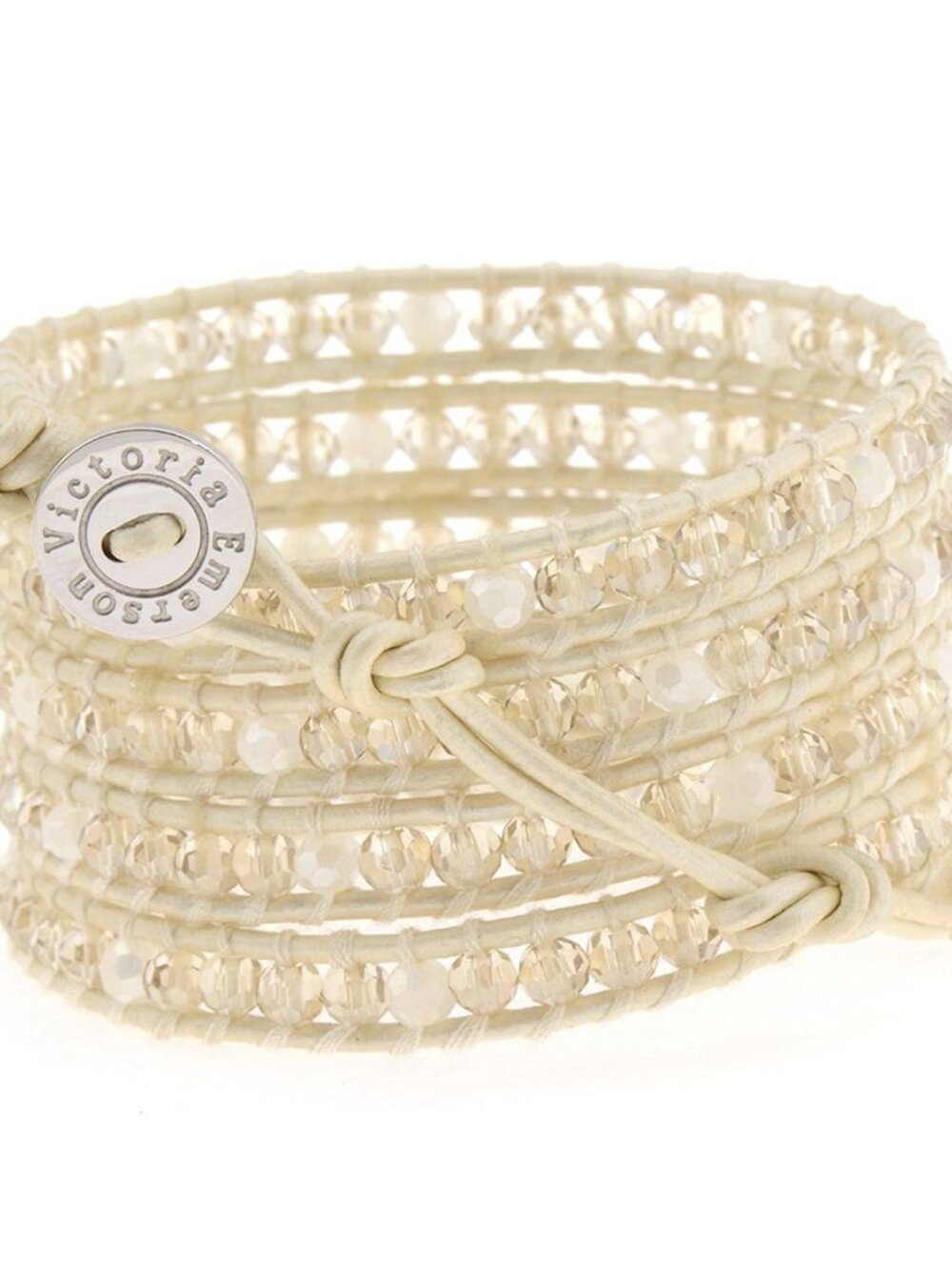 Y2K Victoria Emerson Ivory Crystal Leather Wrap Bracelet Boho Adjustable NWOT